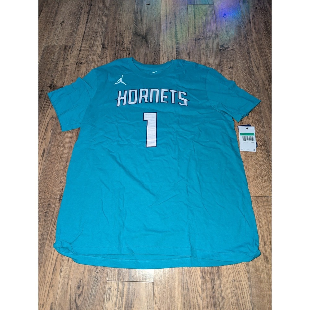 Jordan NBA Charlotte Hornets Lamelo Ball #1 Blue N&N Tee DR6366-422 Size XL